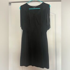 Idyllwind Faux Suede Fringe Dress, Black size Small